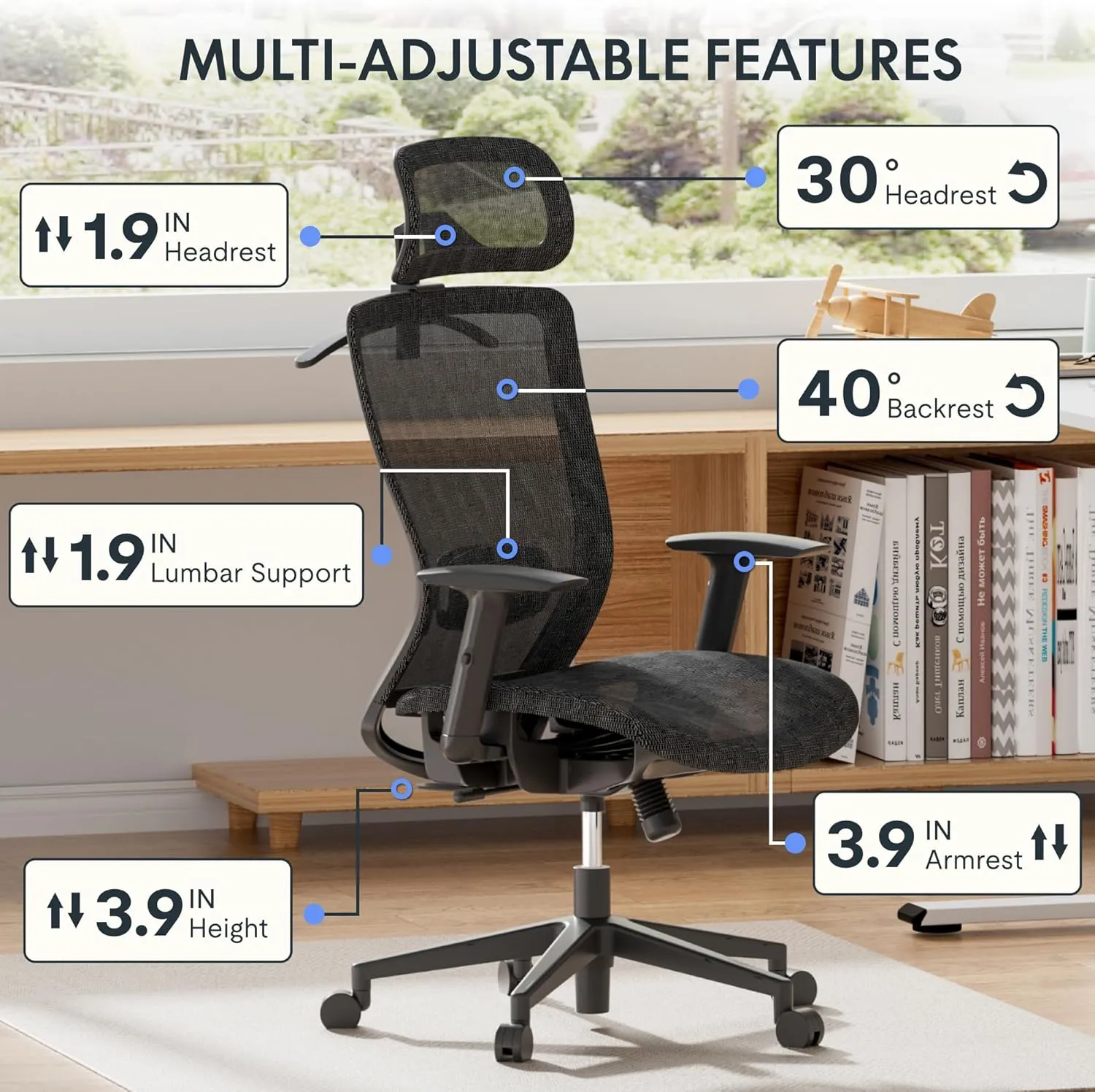 FLEXISPOT Ergonomic Office Chair, Mesh Swivel Computer Chair, Home Office Desk Chairs, with 2D Headrest/Lumber Support/300LBS Heavy Duty, Mesh Seat Cushion, Black