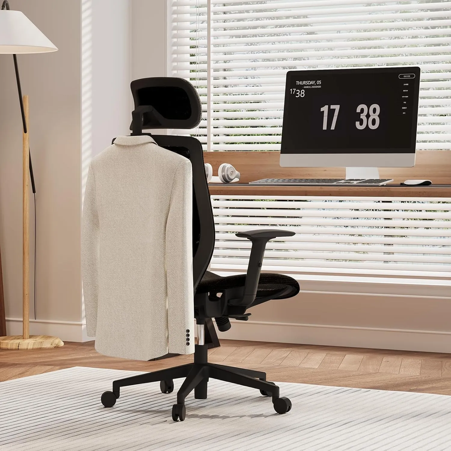 FLEXISPOT Ergonomic Office Chair, Mesh Swivel Computer Chair, Home Office Desk Chairs, with 2D Headrest/Lumber Support/300LBS Heavy Duty, Mesh Seat Cushion, Black