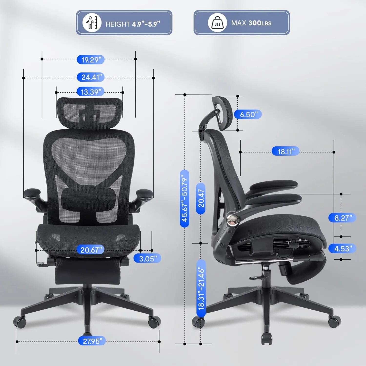 FLEXISPOT Foldex Ergonomic Office Chair, Folding Chair for Small Spaces with Lumbar Support, Flip-up Armrests, 3D Headrest, Desk Chairs with Footrest for Work,Video Game (Mesh Seat, Black)