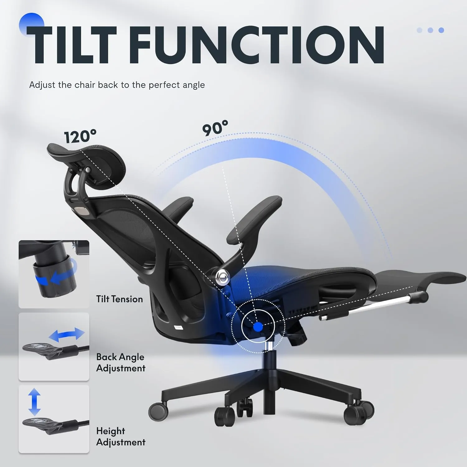 FLEXISPOT Foldex Ergonomic Office Chair, Folding Chair for Small Spaces with Lumbar Support, Flip-up Armrests, 3D Headrest, Desk Chairs with Footrest for Work,Video Game (Mesh Seat, Black)