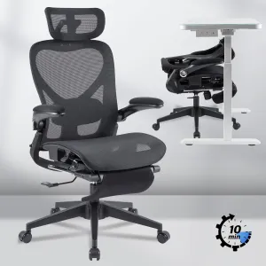 FLEXISPOT Foldex Ergonomic Office Chair, Folding Chair for Small Spaces with Lumbar Support, Flip-up Armrests, 3D Headrest, Desk Chairs with Footrest for Work,Video Game (Mesh Seat, Black)