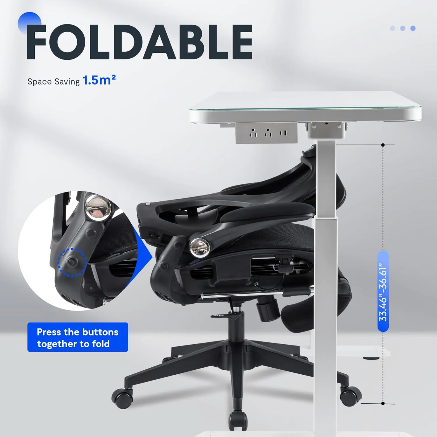FLEXISPOT Foldex Ergonomic Office Chair, Folding Chair for Small Spaces with Lumbar Support, Flip-up Armrests, 3D Headrest, Desk Chairs with Footrest for Work,Video Game (Mesh Seat, Black)