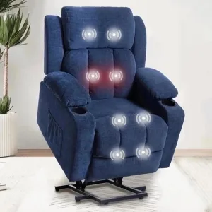 FLEXISPOT XL31 Power Lift Recliner Chair for Elderly, Electric Lift Chair with Massage & Heat, Fabric Reclining Sofa with Cup Holders, Side Pockets for Living Room Bedroom, Royal Blue