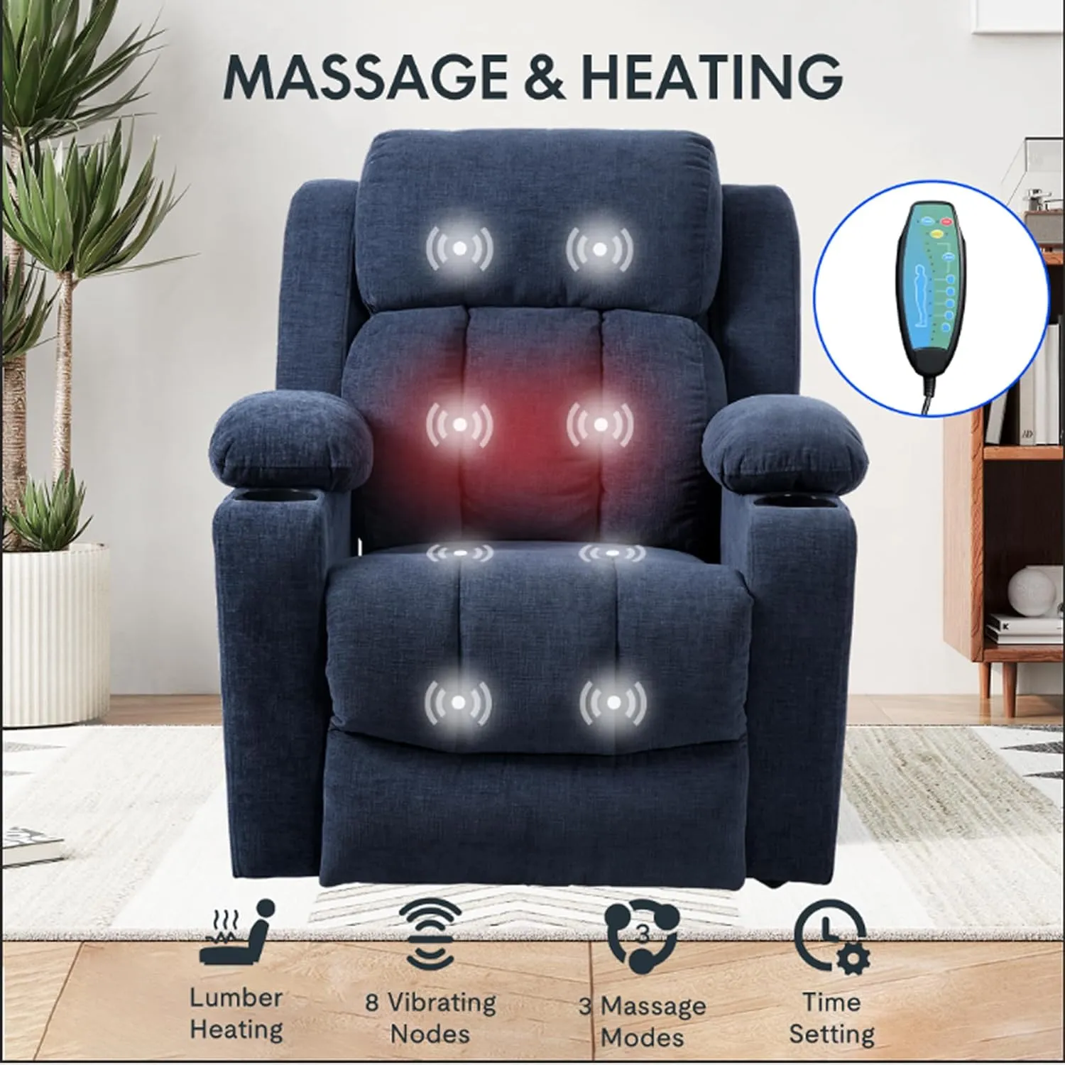 FLEXISPOT XL31 Power Lift Recliner Chair for Elderly, Electric Lift Chair with Massage & Heat, Fabric Reclining Sofa with Cup Holders, Side Pockets for Living Room Bedroom, Royal Blue