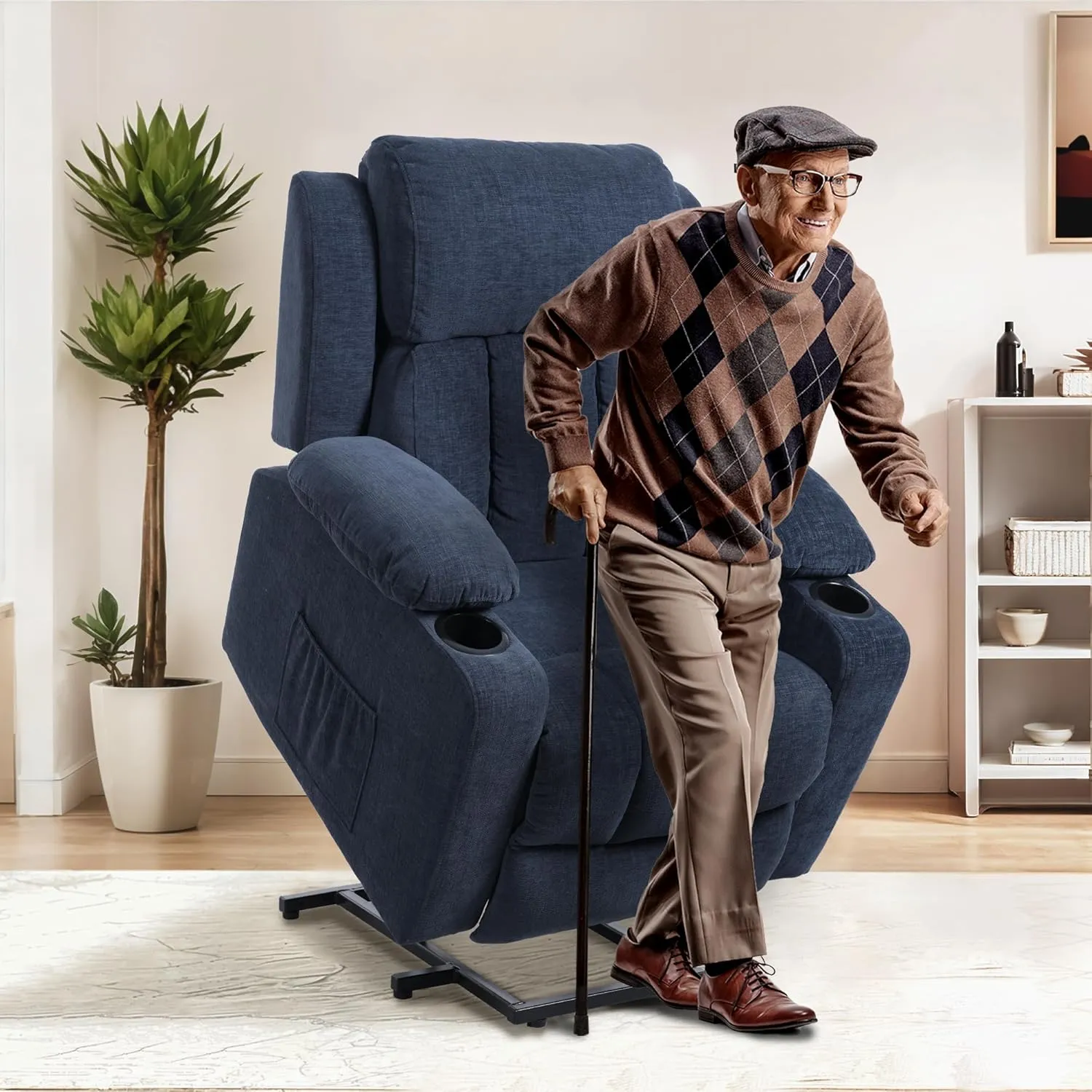 FLEXISPOT XL31 Power Lift Recliner Chair for Elderly, Electric Lift Chair with Massage & Heat, Fabric Reclining Sofa with Cup Holders, Side Pockets for Living Room Bedroom, Royal Blue