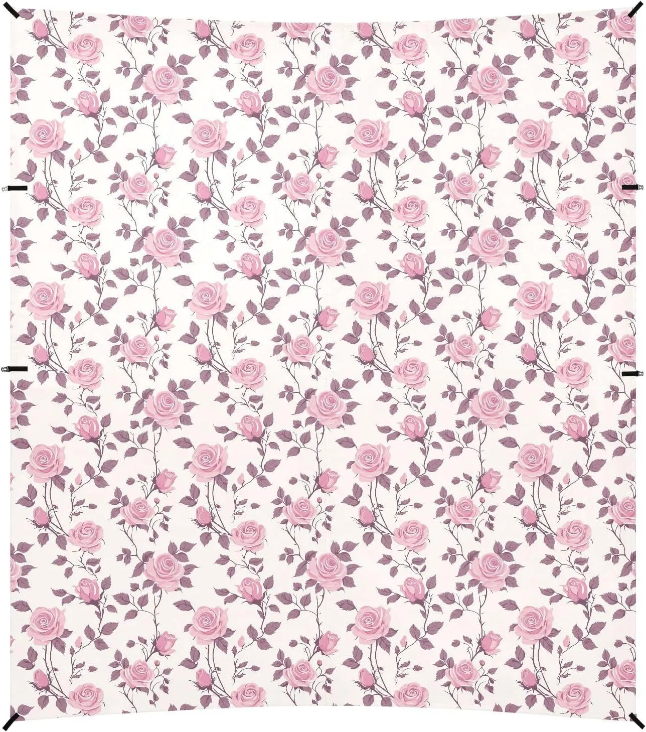 Floral Pattern Rose Peach Foldable Beach Canopy UPF50  Protection Waterproof Large Sun Shade with Sand Shovel, Sandbags for Camping, Fishing, Backyard Fun