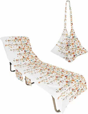 Florals Beach Pool Patio Lounge Chaise Chair Cover Towel With Pockets, Absorbent & Quick Dry Microfiber Towel Cover Bag Summer Travel Accessories for Sunbathing Orange Teal Green Summer Fall Flowers