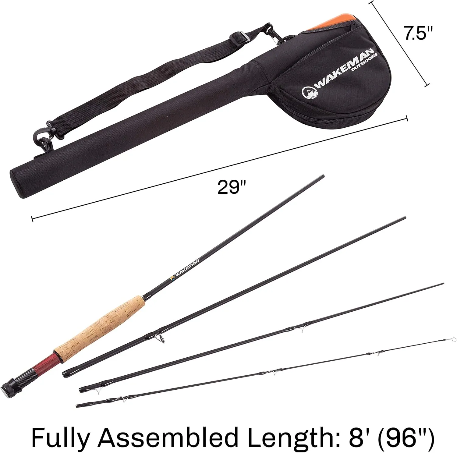 Fly Fishing Rod and Reel Combo - Including Carrying Case, Flies, and Fishing Line - Charter Series Gear and Accessories by Wakeman (Black)