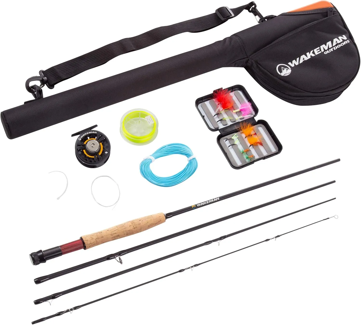 Fly Fishing Rod and Reel Combo - Including Carrying Case, Flies, and Fishing Line - Charter Series Gear and Accessories by Wakeman (Black)