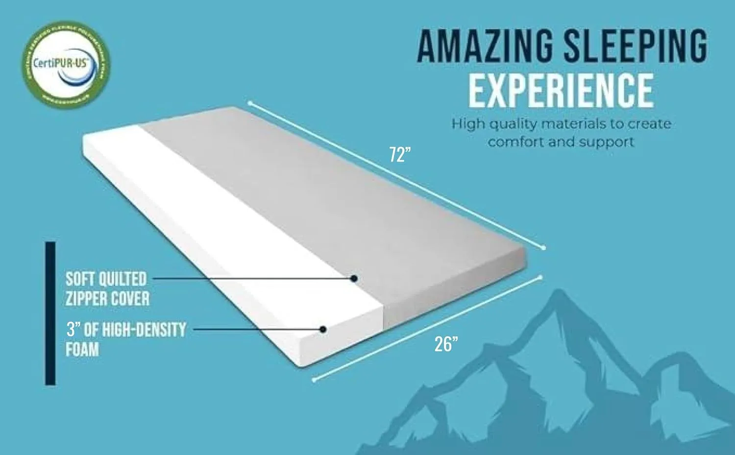 Foamma 3" x 26" x 72" High Density Roll-Up Camping Mattress with Water Resistant Zipper Cover, Foldable and Portable for Camping, RV Bunk, Tent, Guest Bed, Outdoor and Dorm, CertiPUR-US Certified Foam