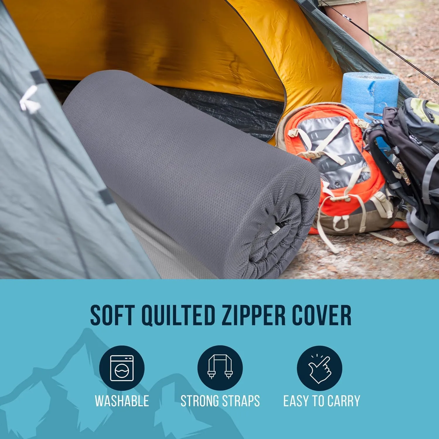 Foamma 3" x 26" x 72" High Density Roll-Up Camping Mattress with Water Resistant Zipper Cover, Foldable and Portable for Camping, RV Bunk, Tent, Guest Bed, Outdoor and Dorm, CertiPUR-US Certified Foam