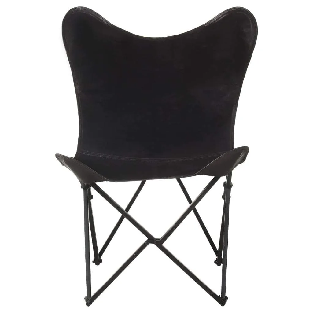 Foldable Butterfly Chair Real Leather Lounge Living Room Brown/Black