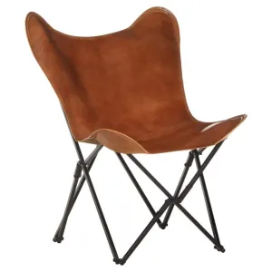 Foldable Butterfly Chair Real Leather Lounge Living Room Brown/Black