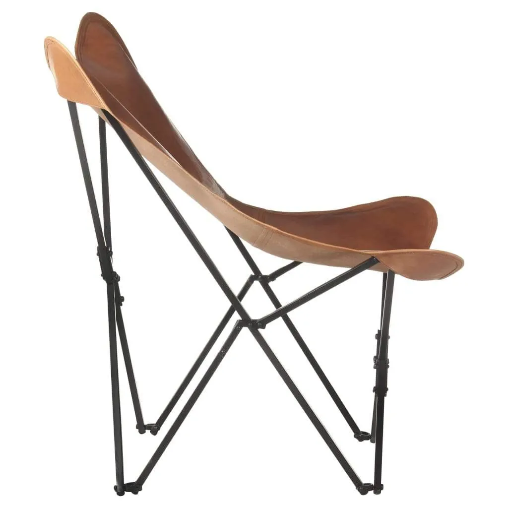 Foldable Butterfly Chair Real Leather Lounge Living Room Brown/Black