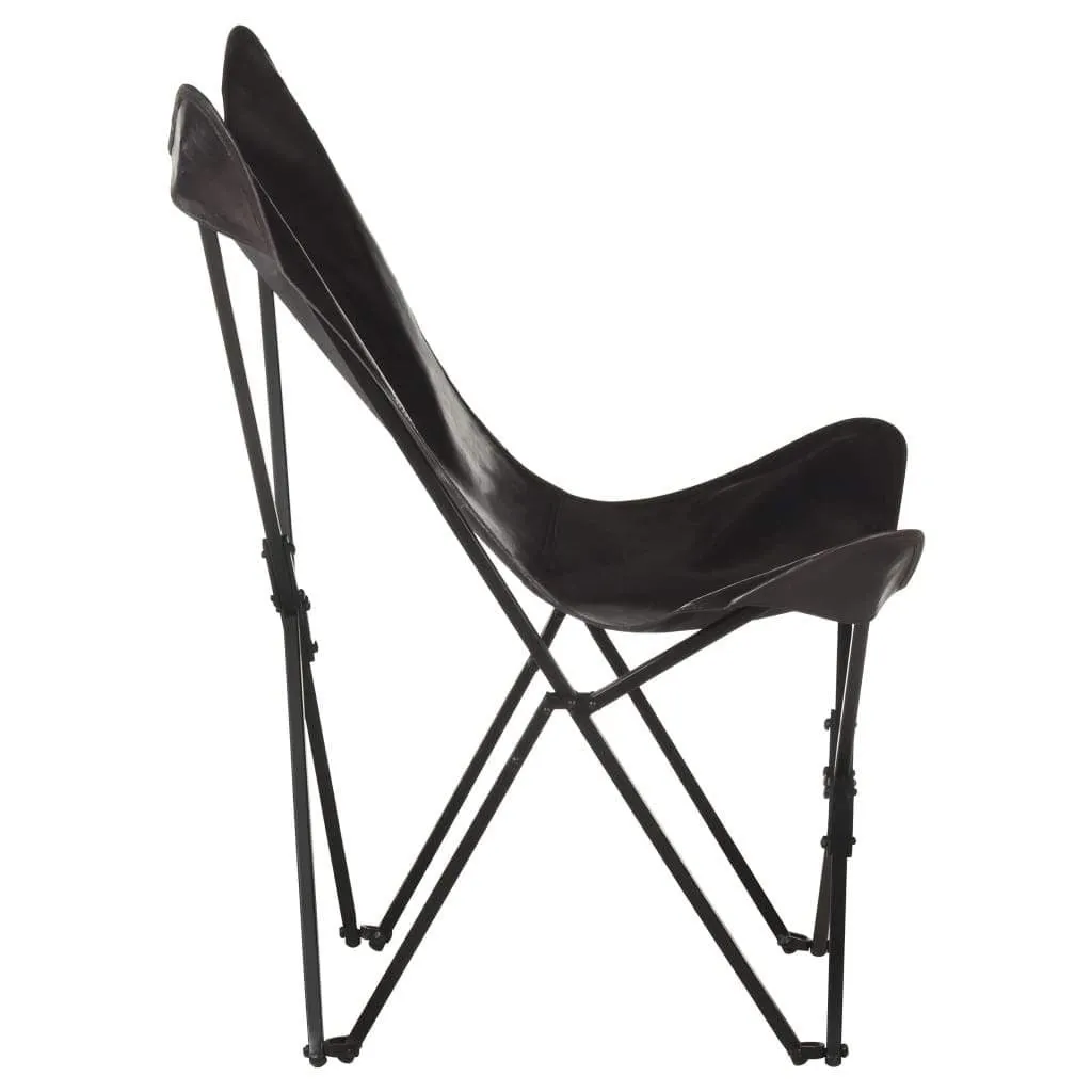 Foldable Butterfly Chair Real Leather Lounge Living Room Brown/Black