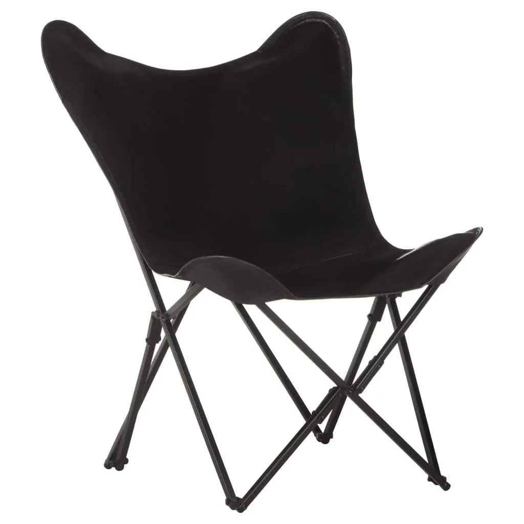 Foldable Butterfly Chair Real Leather Lounge Living Room Brown/Black