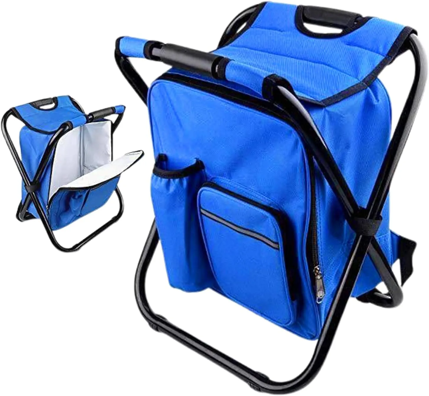 Foldable Outdoor Chairs, Camping Recliner Seat, Backpack Lawn Chair with Cooler Bag, Fold-Up Portable Design for Patio, Fishing, Picnic, Backyard, Poolside, Porch, Festival