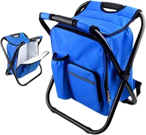Foldable Outdoor Chairs, Camping Recliner Seat, Backpack Lawn Chair with Cooler Bag, Fold-Up Portable Design for Patio, Fishing, Picnic, Backyard, Poolside, Porch, Festival