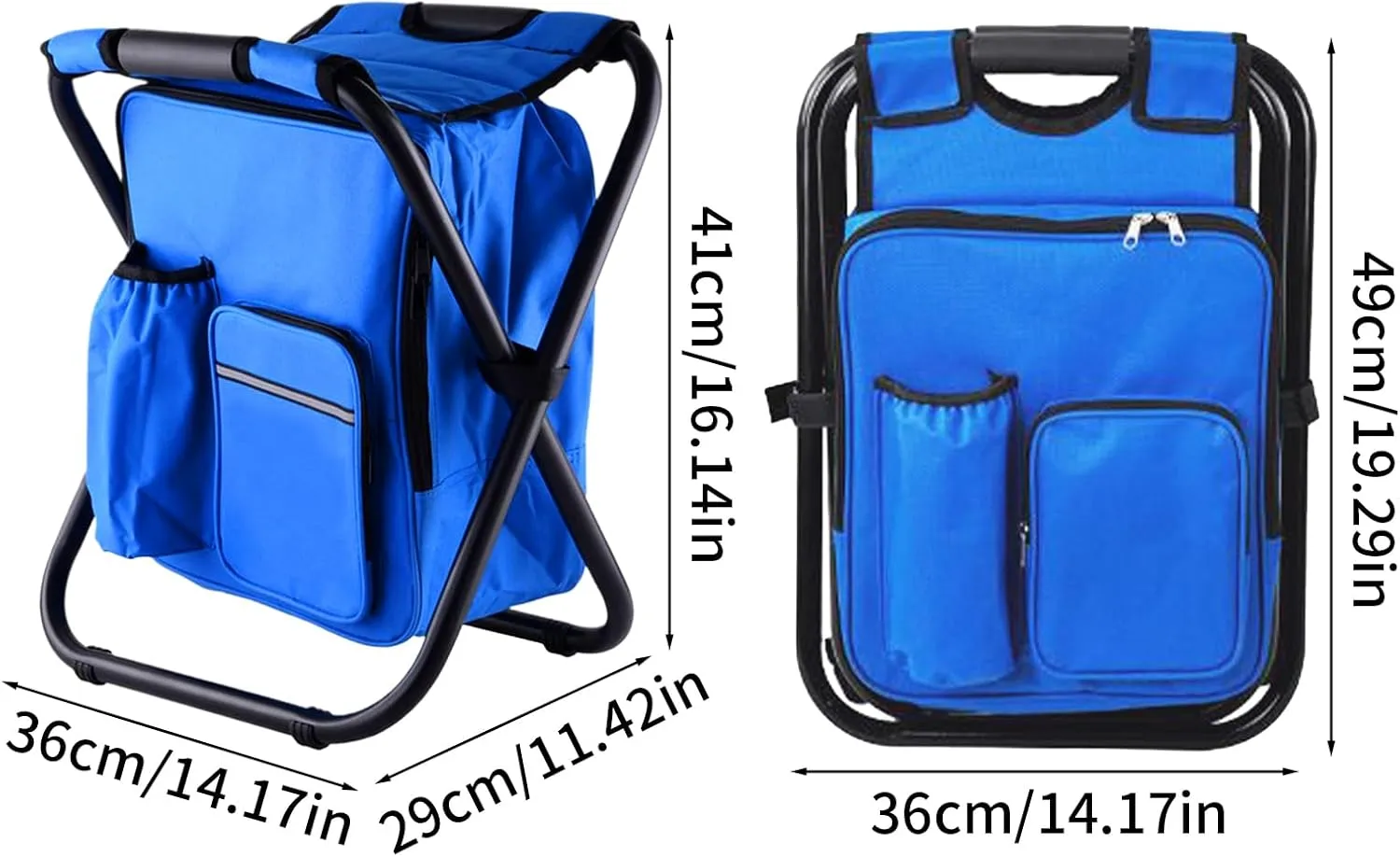 Foldable Outdoor Chairs, Camping Recliner Seat, Backpack Lawn Chair with Cooler Bag, Fold-Up Portable Design for Patio, Fishing, Picnic, Backyard, Poolside, Porch, Festival