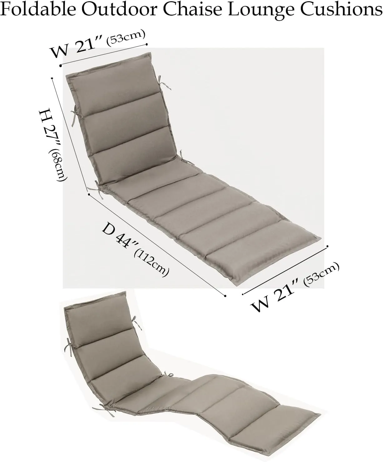 Foldable Outdoor Chaise Lounge Cushion,Water-Resistant Pool Lounge Chair Cushion,72 Inch Patio Reclining Sun Lounger Cushions