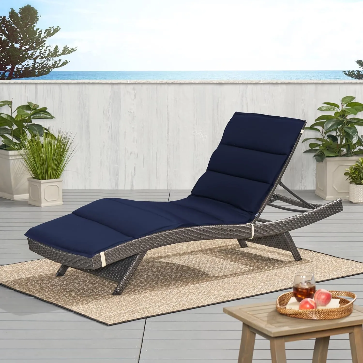 Foldable Outdoor Chaise Lounge Cushion,Water-Resistant Pool Lounge Chair Cushion,72 Inch Patio Reclining Sun Lounger Cushions
