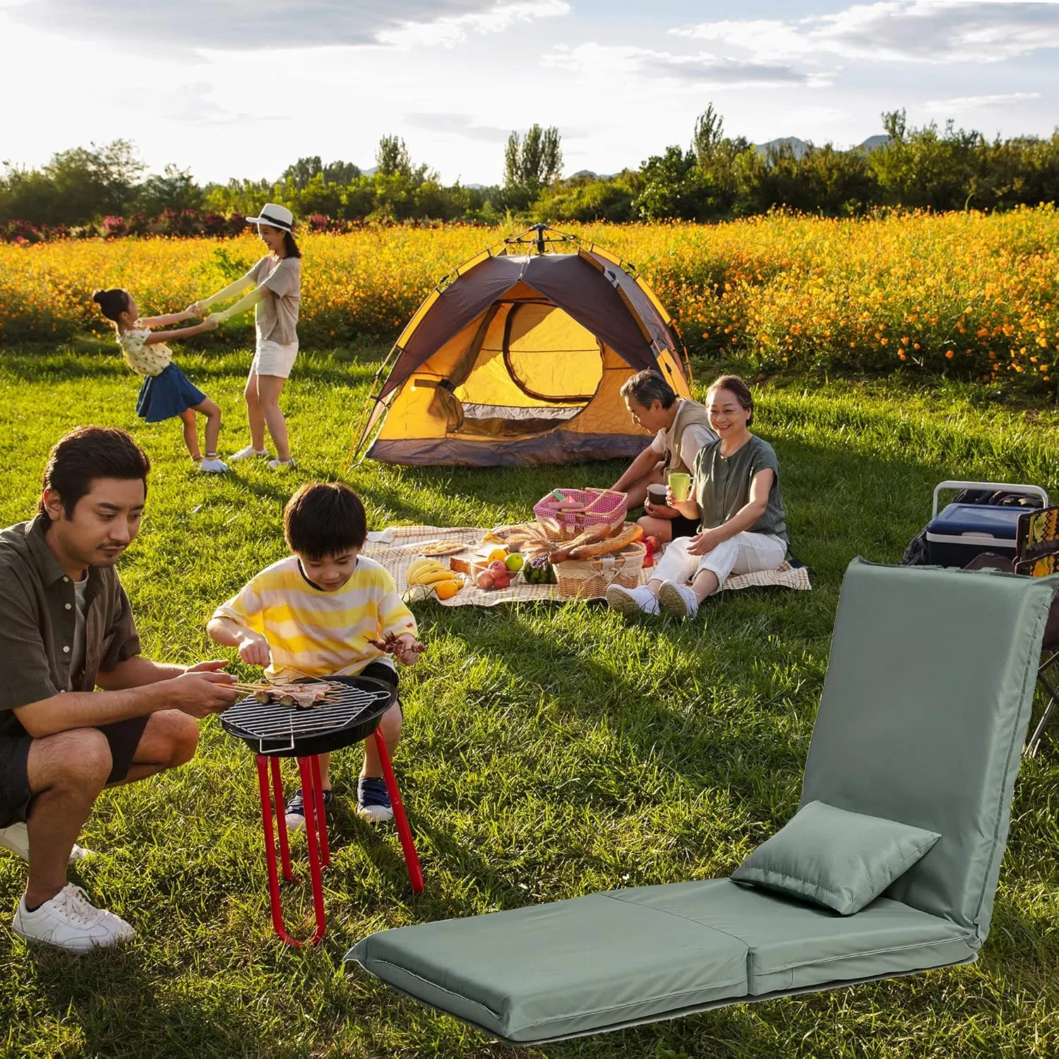 Foldable Portable Chair for Ultimate Relaxation, Lightweight and Adjustable Recliner for Outdoor Adventures, Light Green