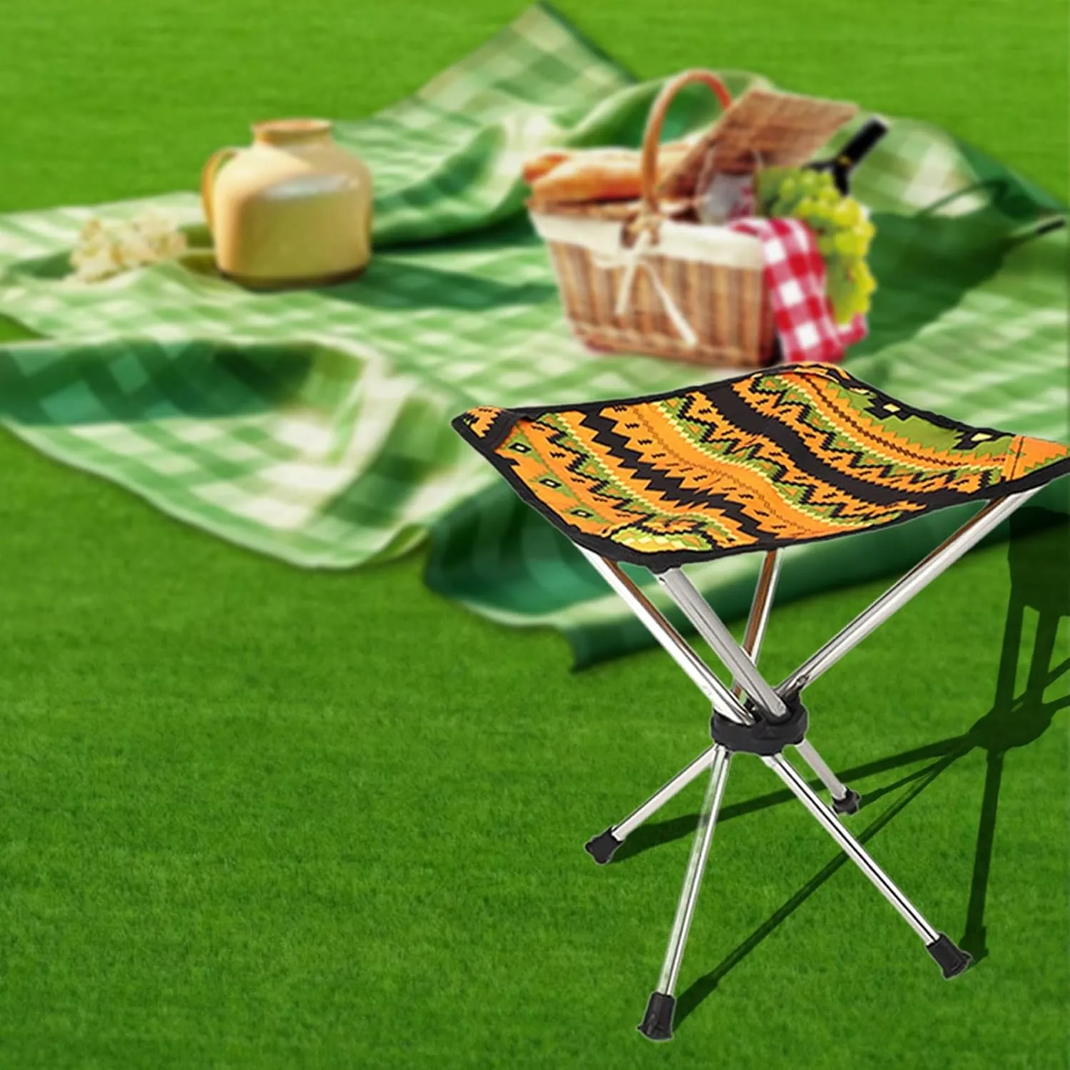 Foldable Stool Seat Wear Resistant with Carrying Bag Recliner Foot Rest Camping Chair Foot Stool for Picnic Festival Lounge, Orange