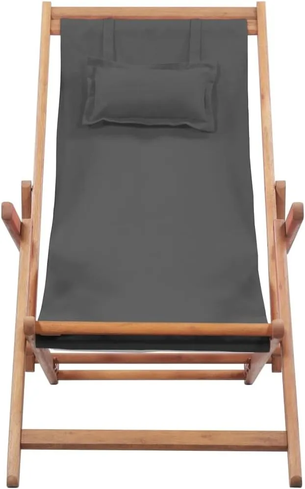 Foldable Wooden Frame Outdoor Beach Camping Lounge Chair Gray with Pillow 3 Position Recline Adjustable for Patio Balcony Garden Beach Campsite Lightweight Portable
