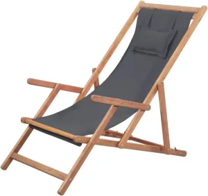 Folding Beach Chair Fabric and Wooden Frame Gray,Comfortable Wooden Beach Chair for Outdoor, Camping and Patio Patio Furniture, Outdoor Seating