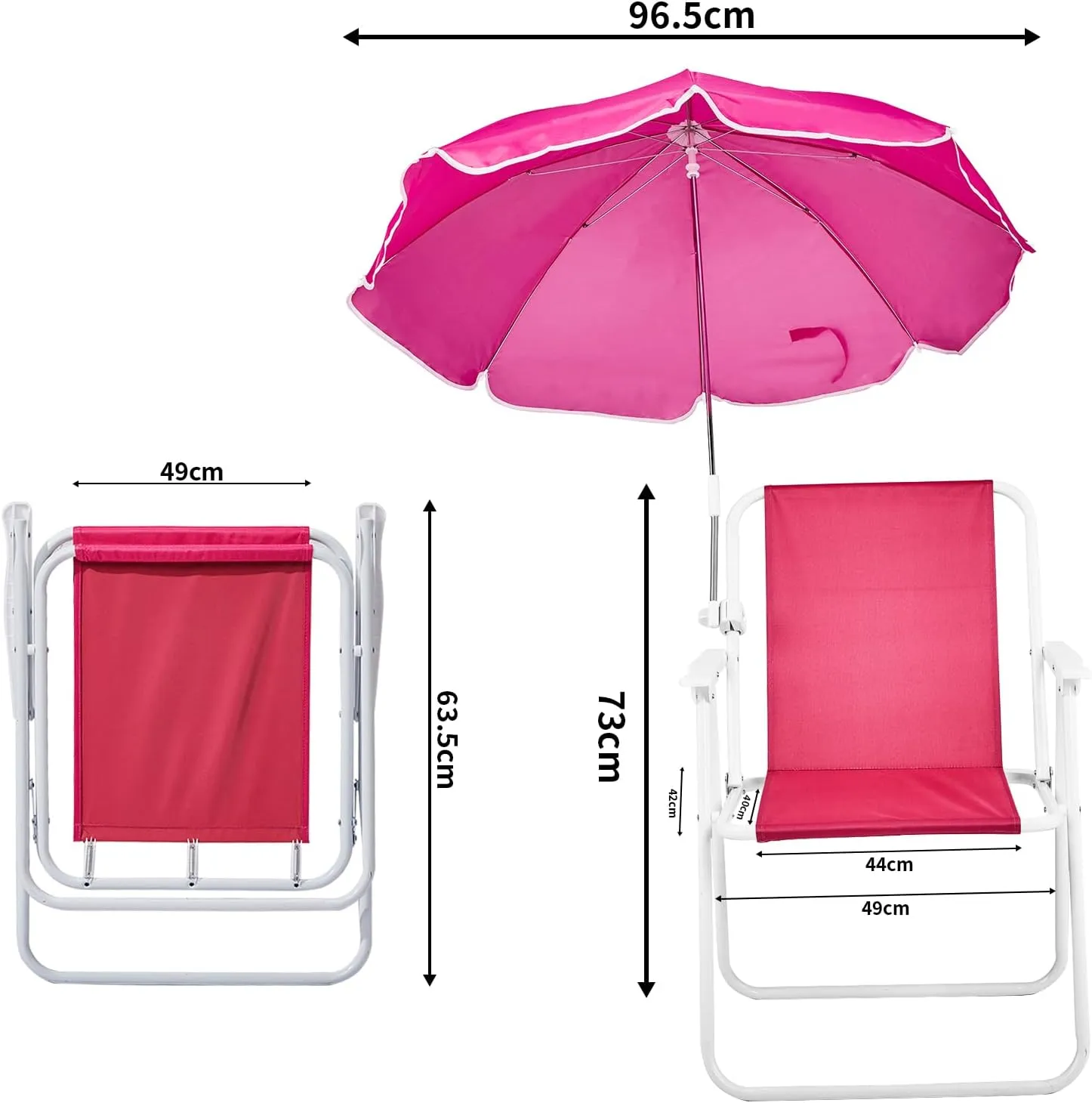 Folding Beach Chair with Umbrella, Portable Heavy Duty Camping Chair for Adults, Lightweight High Back Chair with Detachable Sun Shade, Supports 265lbs for Beach, Park, Travel, Outdoor (Pink)