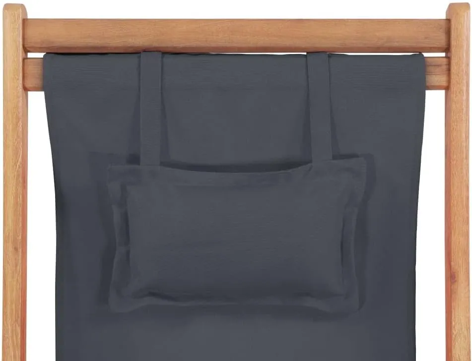 Folding Beach Chair with Wooden Frame and Gray Fabric – Adjustable Reclining Lounge Chair for Outdoor, Patio, Garden, Camping, and Beach Use