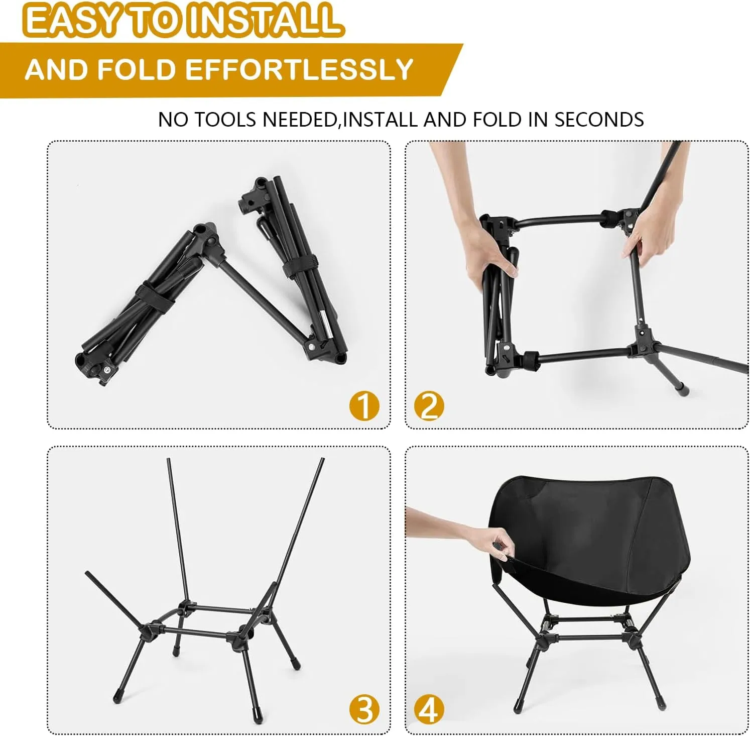 Folding Camping Chair, Adjustable 2-Way for Adults Portable Camp Chair Foldable Compact Backpacking for Outdoor Hiking Picnic Beach BBQ-Black