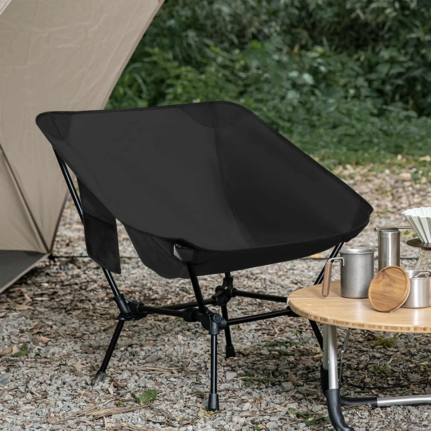 Folding Camping Chair, Adjustable 2-Way for Adults Portable Camp Chair Foldable Compact Backpacking for Outdoor Hiking Picnic Beach BBQ-Black