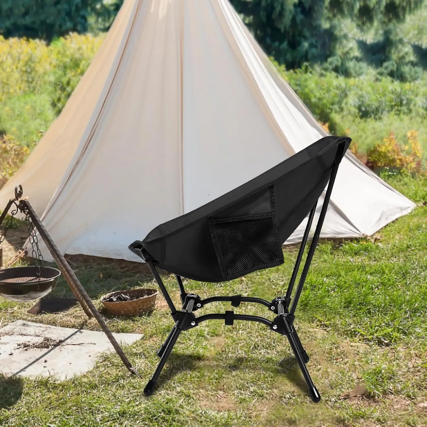 Folding Camping Chair, Adjustable 2-Way for Adults Portable Camp Chair Foldable Compact Backpacking for Outdoor Hiking Picnic Beach BBQ-Black