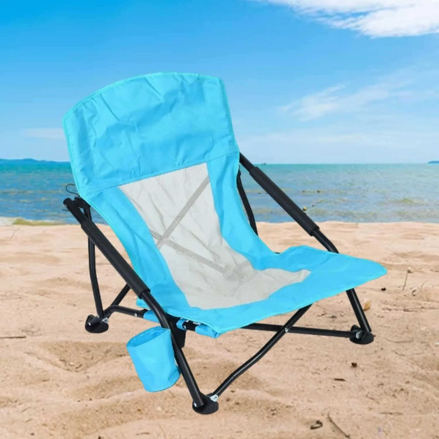 Folding Camping Chair Picnic Seat Lounger Comfortable Foldable Recliner Beach Chair High Backrest for Picnic Lawn Outdoor, Blue
