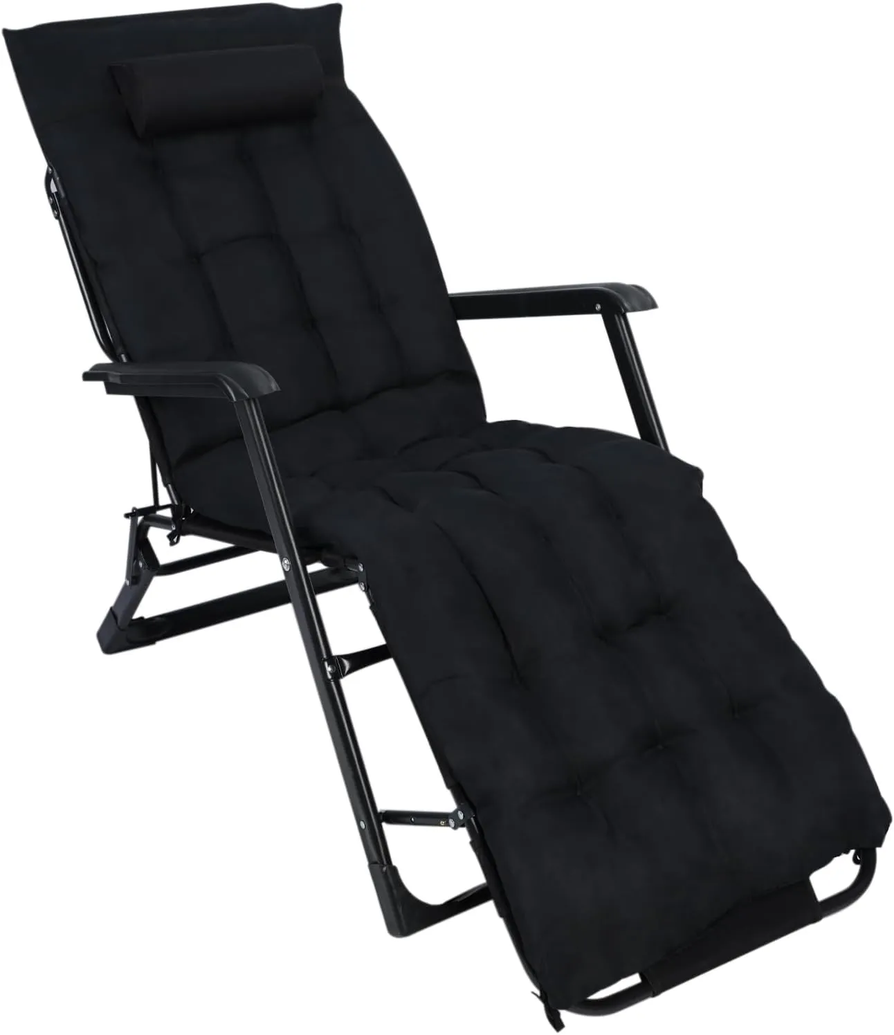 Folding Camping Cot, Lounge Chair with 3 2 Position Adjustable Patio Chaise, Reclining Folding Chaise with Pillow for Adults, Outdoor Sleeping Cot Bed for Bedroom, Pool, and Beach Black