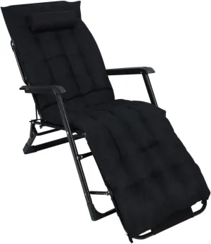 Folding Camping Cot, Lounge Chair with 3 2 Position Adjustable Patio Chaise, Reclining Folding Chaise with Pillow for Adults, Outdoor Sleeping Cot Bed for Bedroom, Pool, and Beach Black