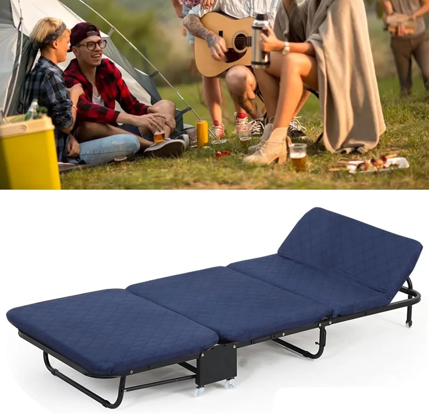 Folding Camping Cot, Portable Sleeping Cot with Mattress Foldable Outdoor Bed Camp Cots Guest Bed for Home, Office & Outdoor Use(Blue)