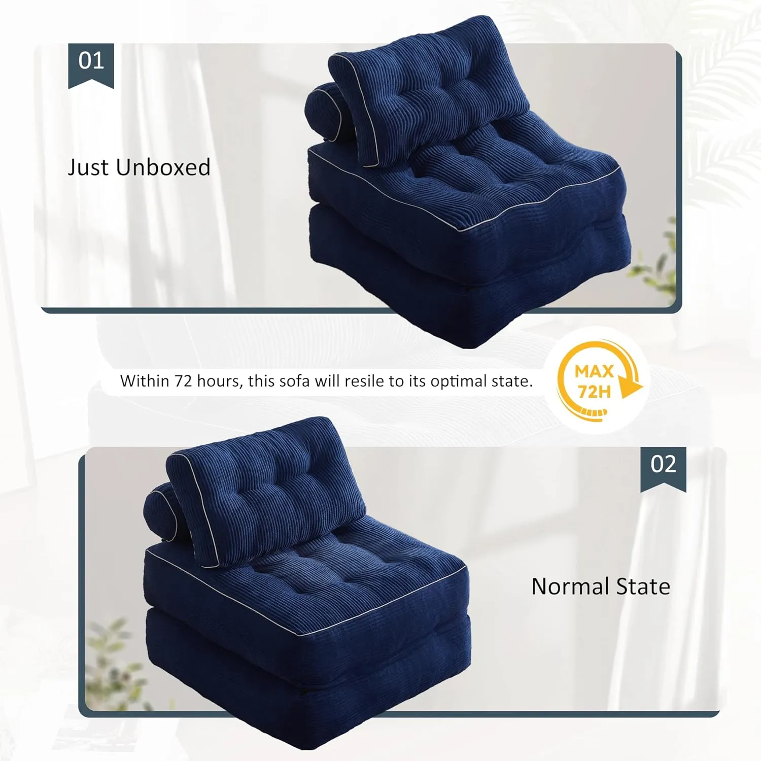 Folding Chair Bed, Futon Sofa Bed, Floor Couch for Adults Chair for Living Room, Lounge Sofa, Convertible Sofa Bed, Small Couches for Small Spaces, Blue