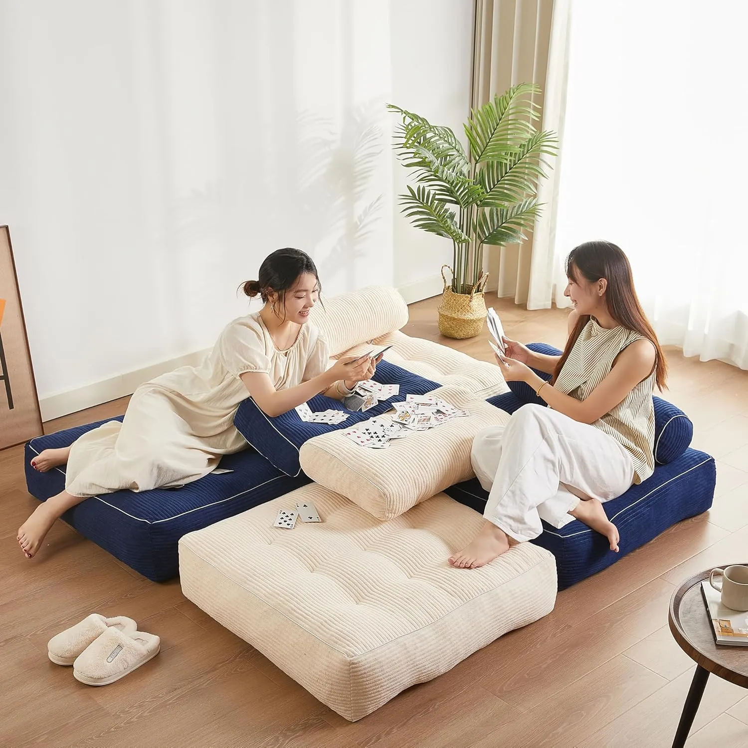 Folding Chair Bed, Futon Sofa Bed, Floor Couch for Adults Chair for Living Room, Lounge Sofa, Convertible Sofa Bed, Small Couches for Small Spaces, Blue