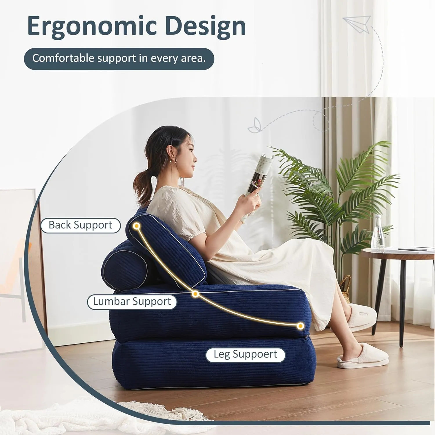 Folding Chair Bed, Futon Sofa Bed, Floor Couch for Adults Chair for Living Room, Lounge Sofa, Convertible Sofa Bed, Small Couches for Small Spaces, Blue