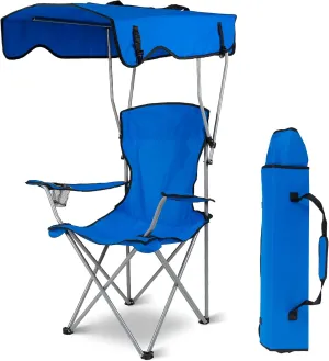Folding Chair for Outside Camping Chair Foldable Canopy Chair with Shade Sun Protection Camping Recliner a Carry Bag with Cup Holder for Fishing/Beach/Poolside/Travel