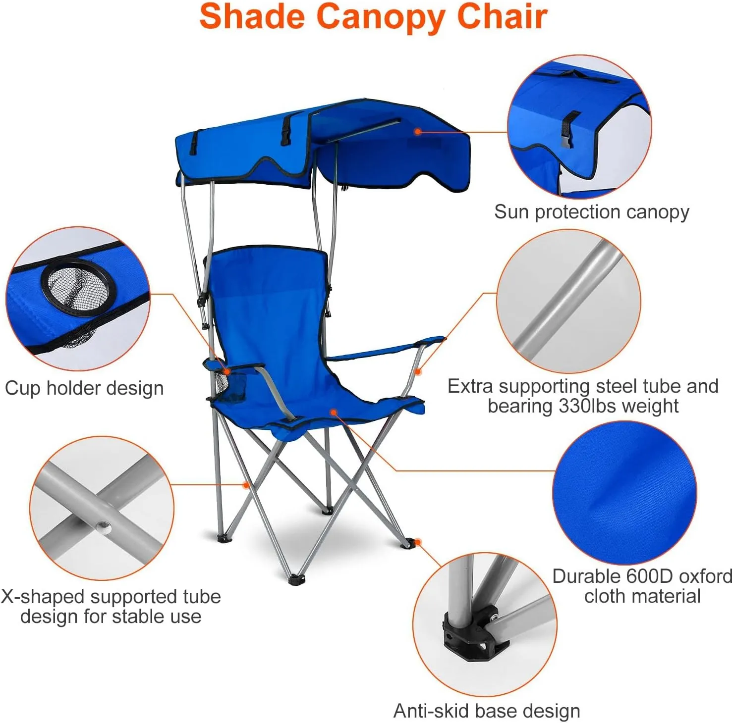 Folding Chair for Outside Camping Chair Foldable Canopy Chair with Shade Sun Protection Camping Recliner a Carry Bag with Cup Holder for Fishing/Beach/Poolside/Travel