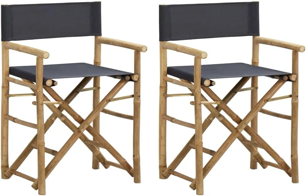 Folding Director Chairs Dark Gray Bamboo Outdoor Chairs 2 Pack Portable Patio Furniture with Polyester Fabric for Camping Beach Poolside