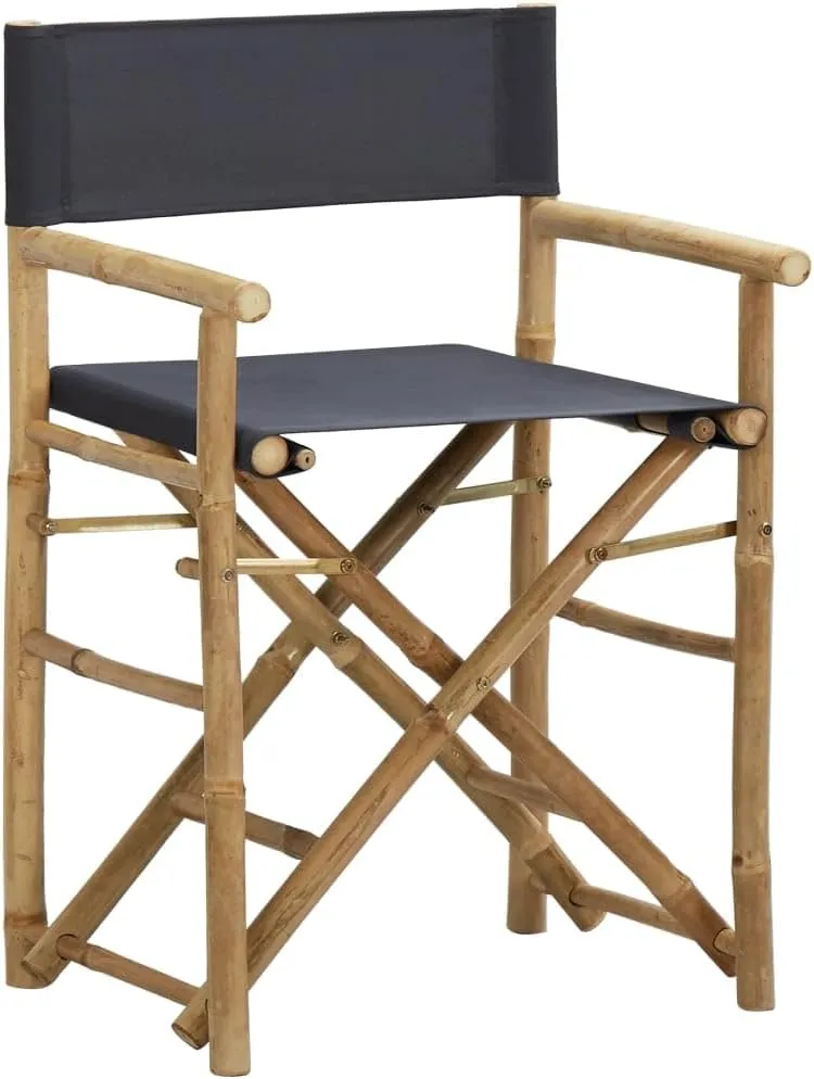 Folding Director Chairs Dark Gray Bamboo Outdoor Chairs 2 Pack Portable Patio Furniture with Polyester Fabric for Camping Beach Poolside