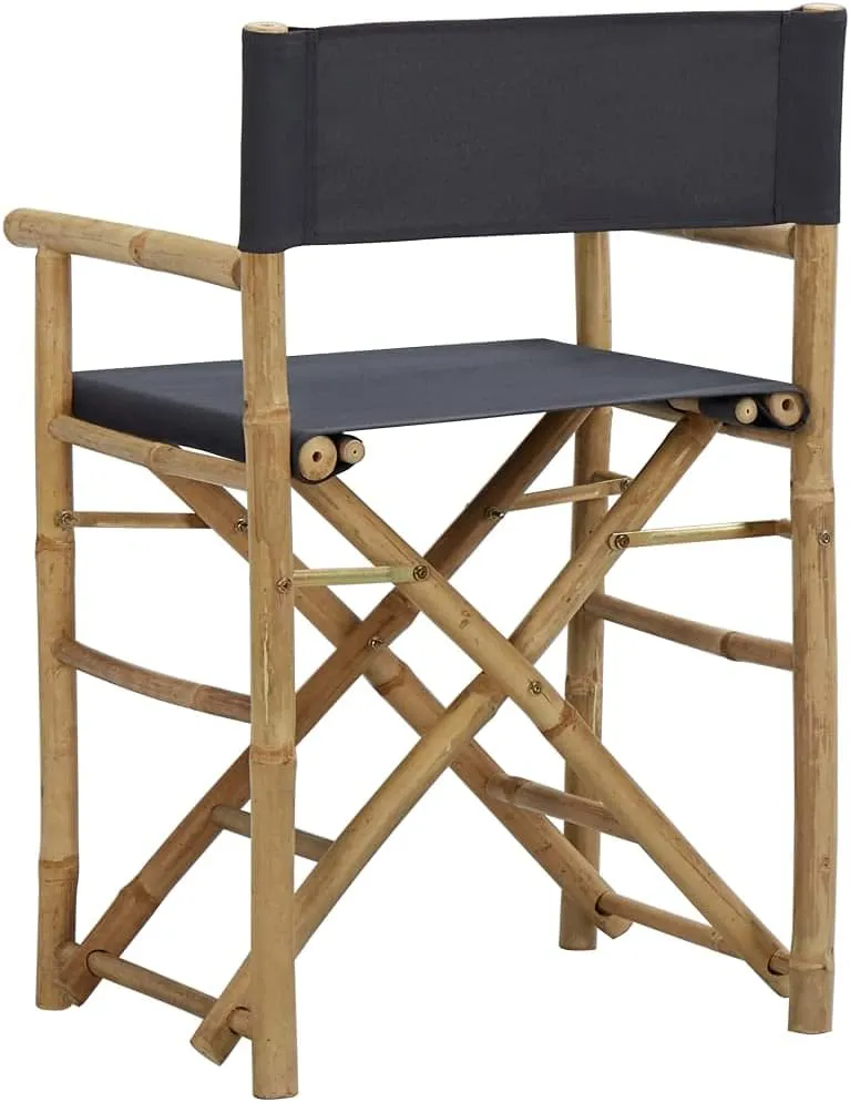 Folding Director Chairs Dark Gray Bamboo Outdoor Chairs 2 Pack Portable Patio Furniture with Polyester Fabric for Camping Beach Poolside
