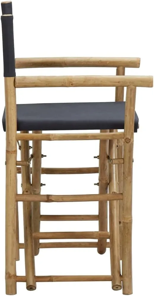 Folding Director Chairs Dark Gray Bamboo Outdoor Chairs 2 Pack Portable Patio Furniture with Polyester Fabric for Camping Beach Poolside