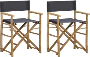 Folding Director Chairs Dark Gray Bamboo Outdoor Chairs 2 Pack Portable Patio Furniture with Polyester Fabric for Camping Beach Poolside
