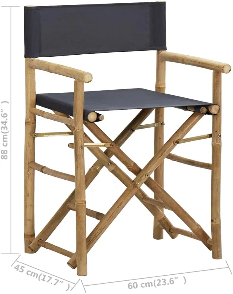 Folding Director Chairs Dark Gray Bamboo Outdoor Chairs 2 Pack Portable Patio Furniture with Polyester Fabric for Camping Beach Poolside