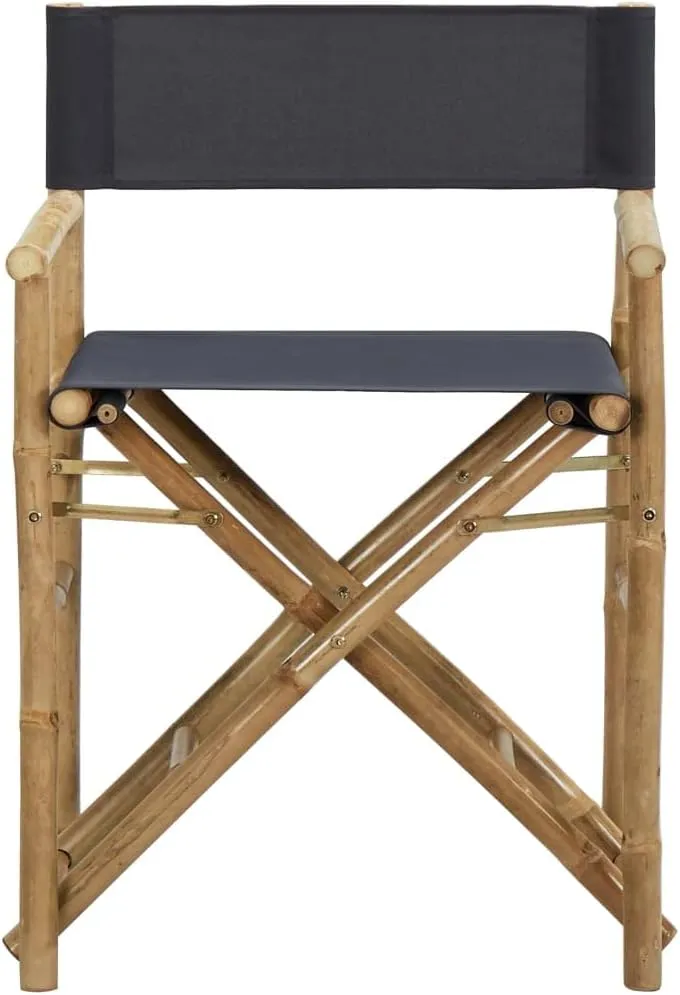 Folding Director Chairs Dark Gray Bamboo Outdoor Chairs 2 Pack Portable Patio Furniture with Polyester Fabric for Camping Beach Poolside